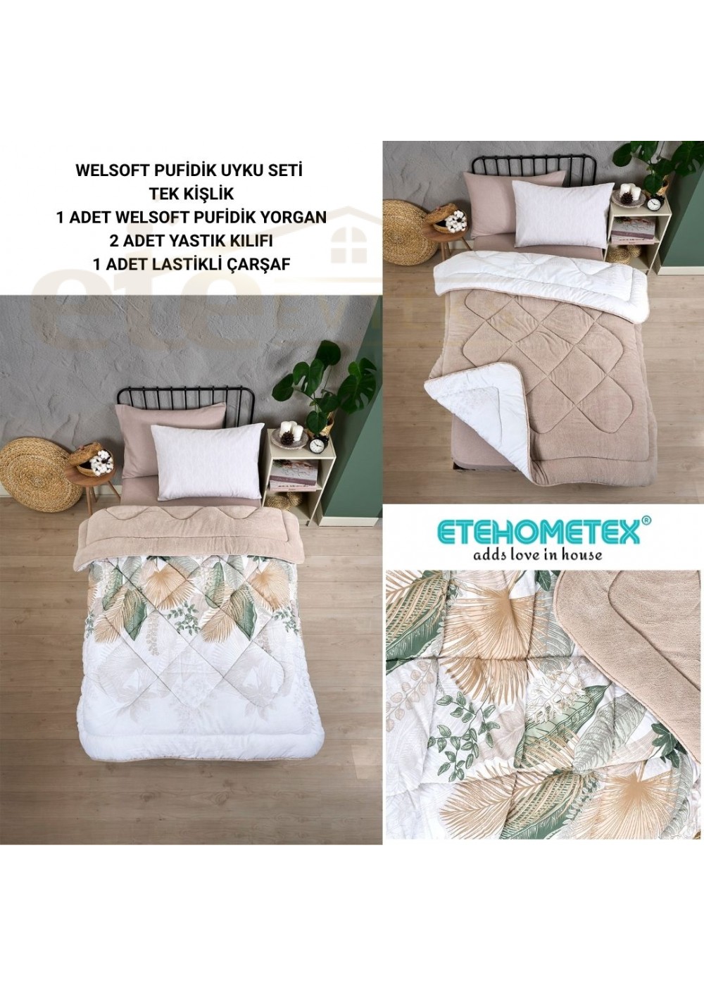 ETE HOMETEX TEK KİŞİLİK WELSOFT UYKU SETİ ALENA BEJ 8696474231997